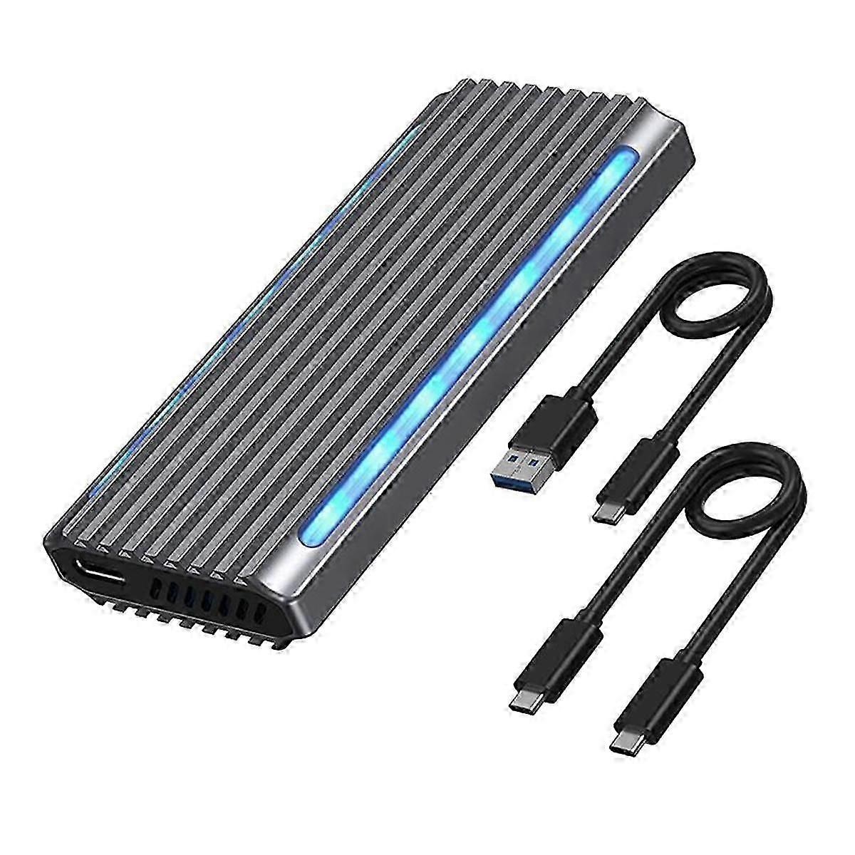 M.2 NVMe NGFF SSD Enclosure USB 3.1 Type-C 10Gbps SATA HDD Box 2230/2242/2260RGB LED Dual Protocol