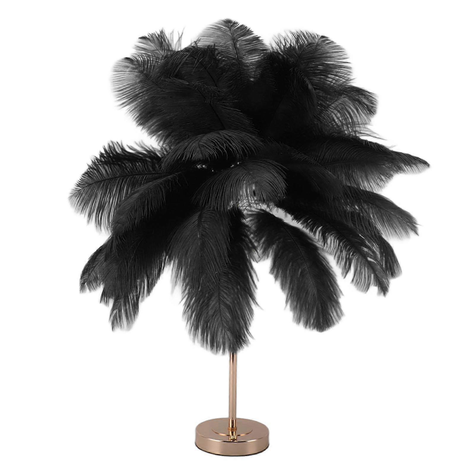 Decorative Table Lamp 30PCS Feathers USB Rechargeable Light Touch Control Desk Light Built in Battery Black 