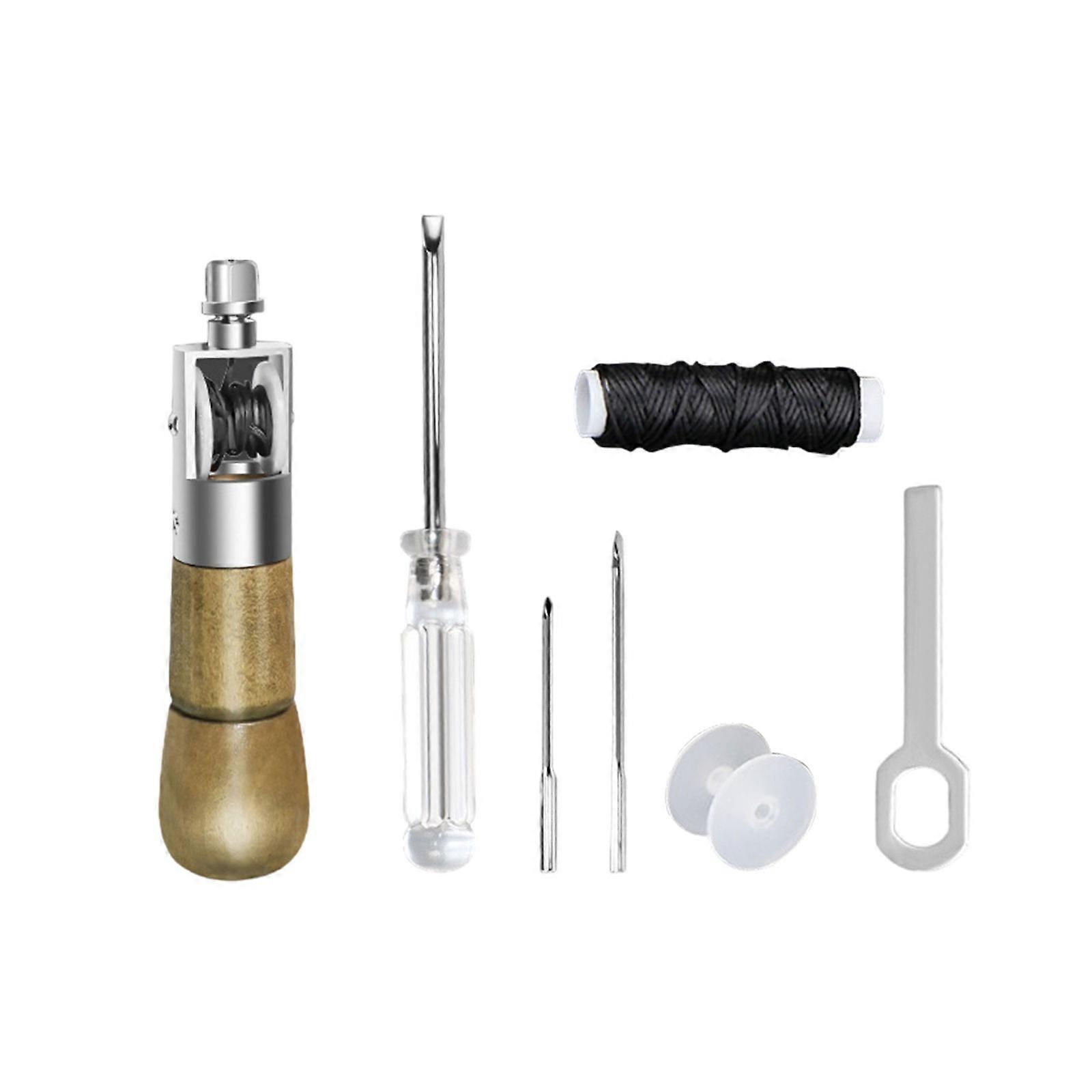 Professional Leathercraft Sewing Tool Stitching Awl Tool Including Sewing Repair Awl, Straight Needle, Thread, Bobbin