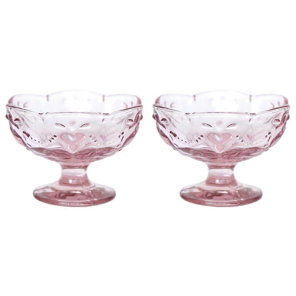 2 Footed Glass Ice Cream Dessert Bowls for Dessert 140ml Height 7cm Pink