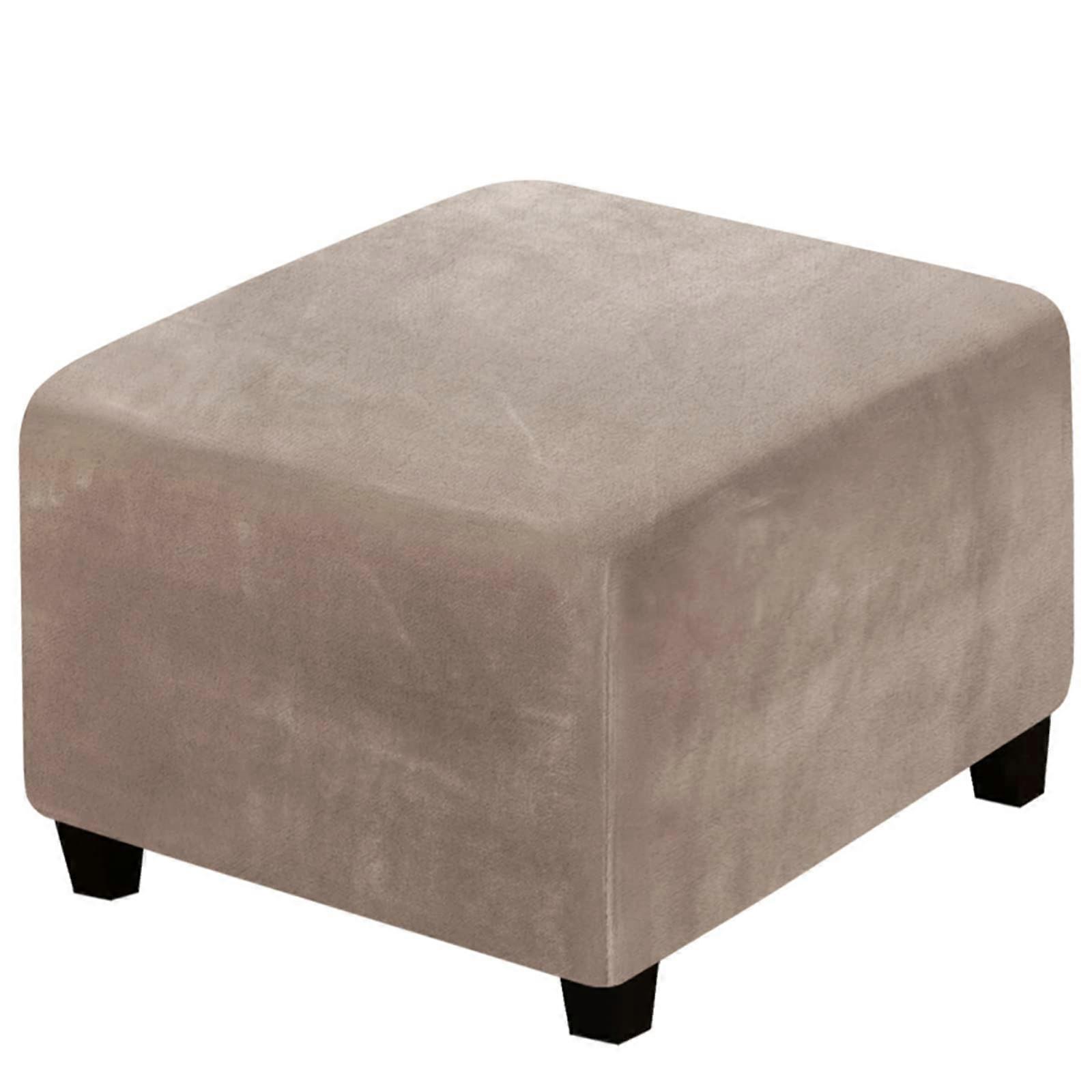 Velvet Ottoman Slipcover for Square Footstool - Stretch Folding Storage Ottoman Cover with Elastic Bottom in Taupe