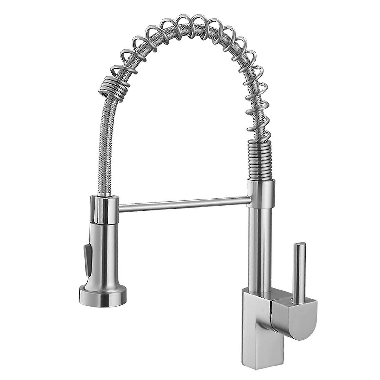 Kitchen Faucet with Pull Down Sprayer, Single Handle 360° Swivel Spring Kitchen Sink Solid Brass Single Hole