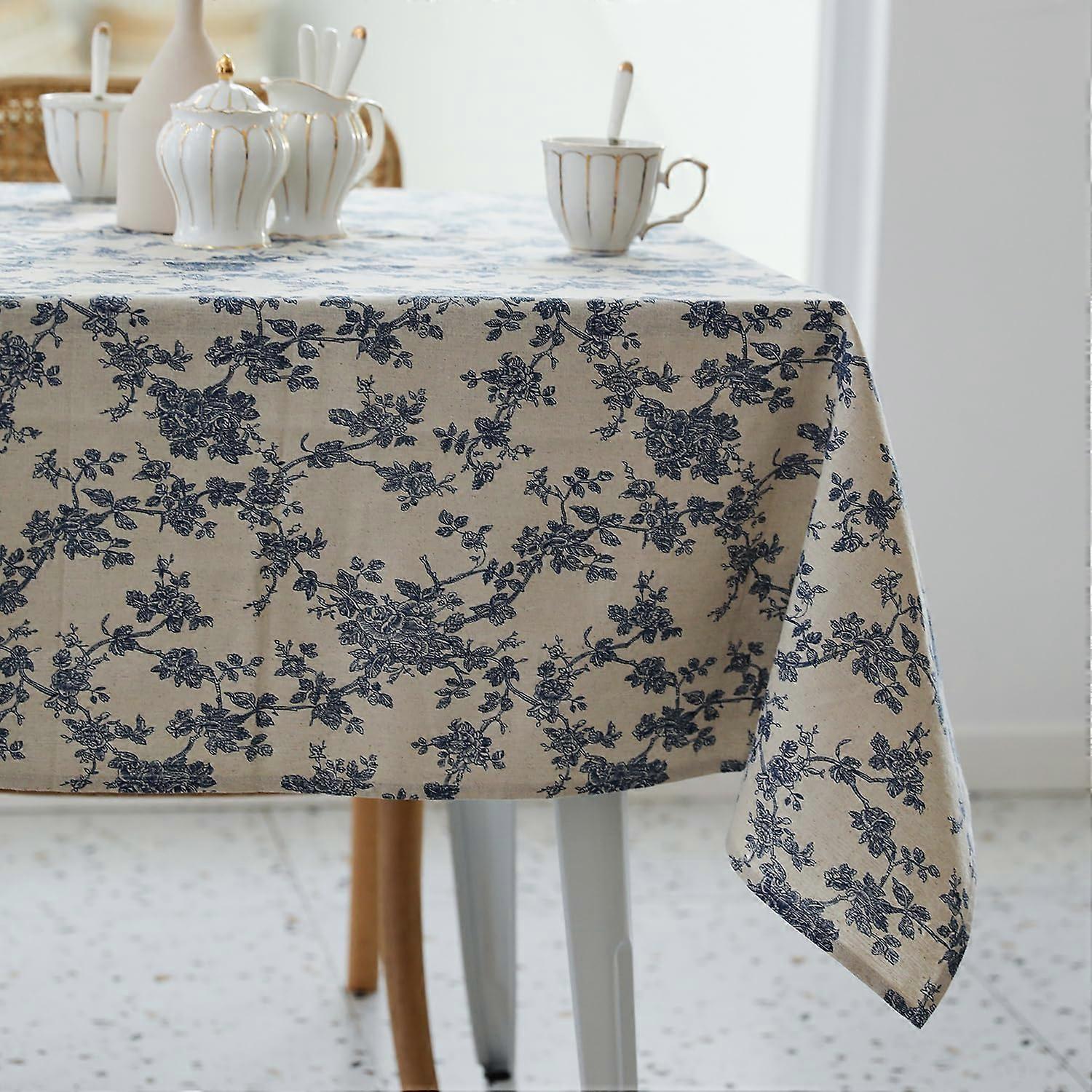 Pastoral rectangular tablecloth - 60 x 120 inch - linen fabric tablecloth - restaurant, picnic, washable (dark blue)