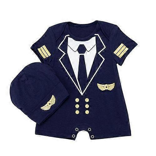 Baby Boy Short Sleeve Romper Navy Jumpsuit Hat