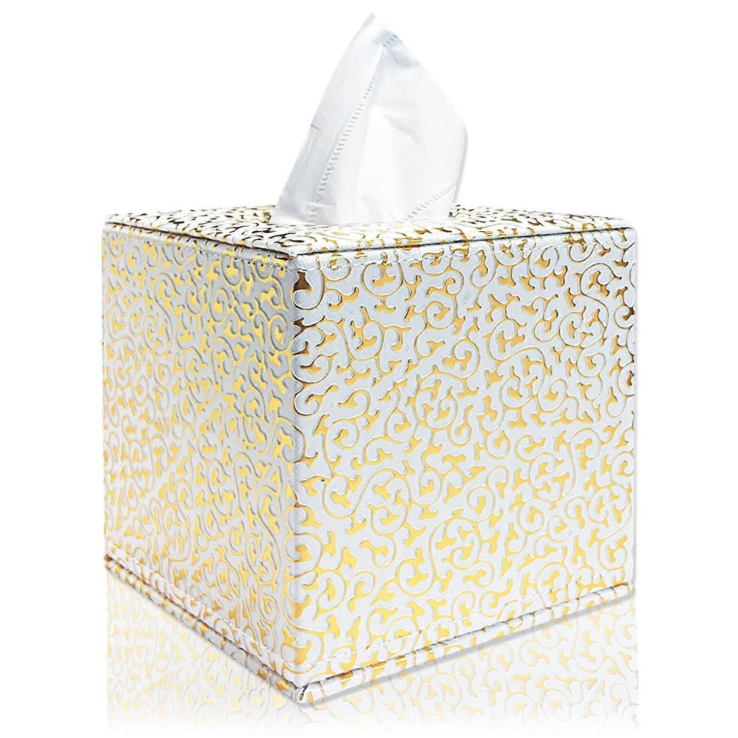 Wipes Box Holder, Square Leather Wipes Cover for Bathroom Sink Counter, Office, Car, Gold Finish