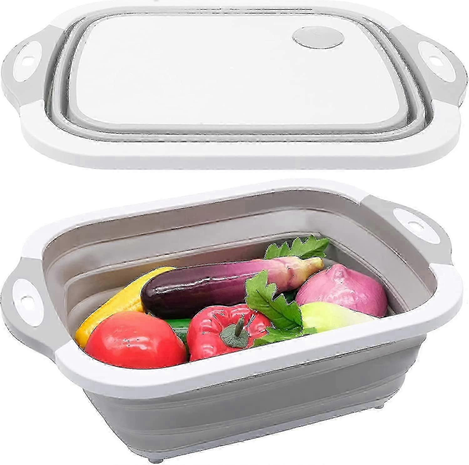 Vikbar skärbräda multifunktionell skärbräda campingskålbräda (vit)