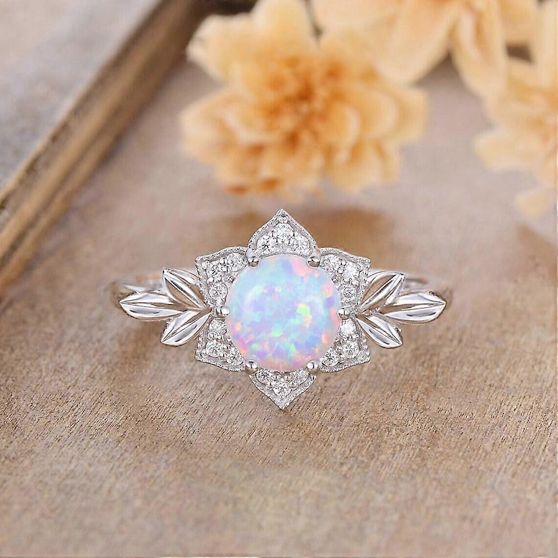 Palladium White K Round White Aobao Flower Leaf Edge Ring