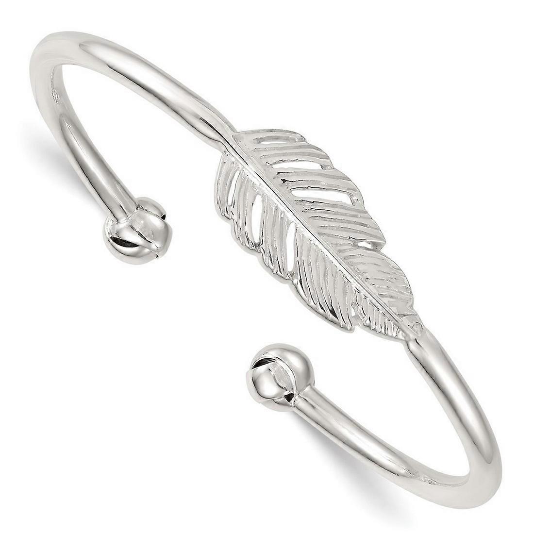 3.6mm 925 Sterling Silver Polished and Grooved Feather Cuff Stackable Bangle Bracelet-Cuff-Bracelet for Women