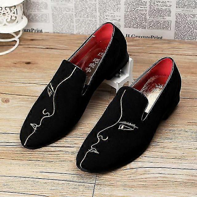 Movechain Erkek Süet Deri Loafer'lar Erkek Rahat Nakış Mokasenler Oxfords Ayakkabı Adam Parti Sürüş Flats Eur Boyutları 38-45