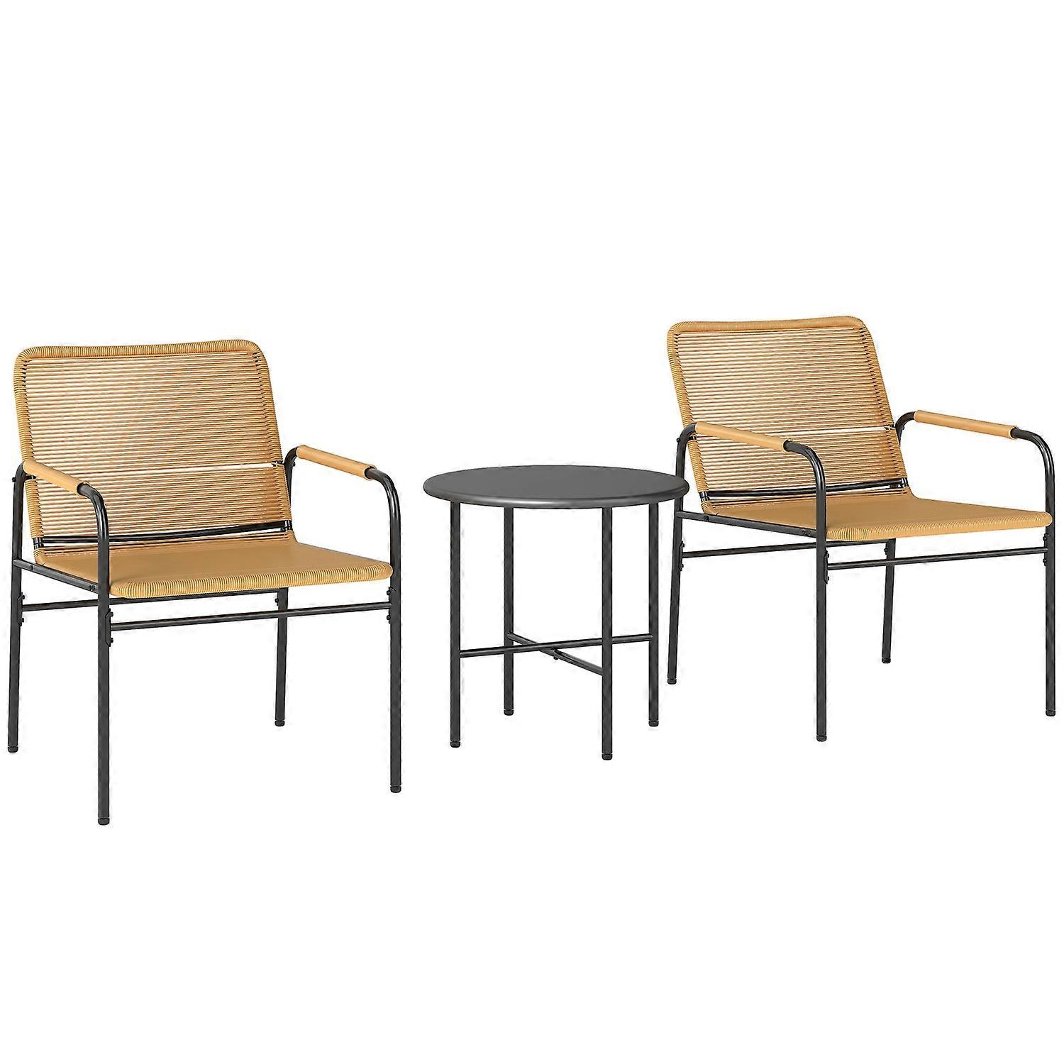 3 pcs. Rattan bistro set, seating area, garden set with 2 garden chairs, coffee table, balcony furniture set for