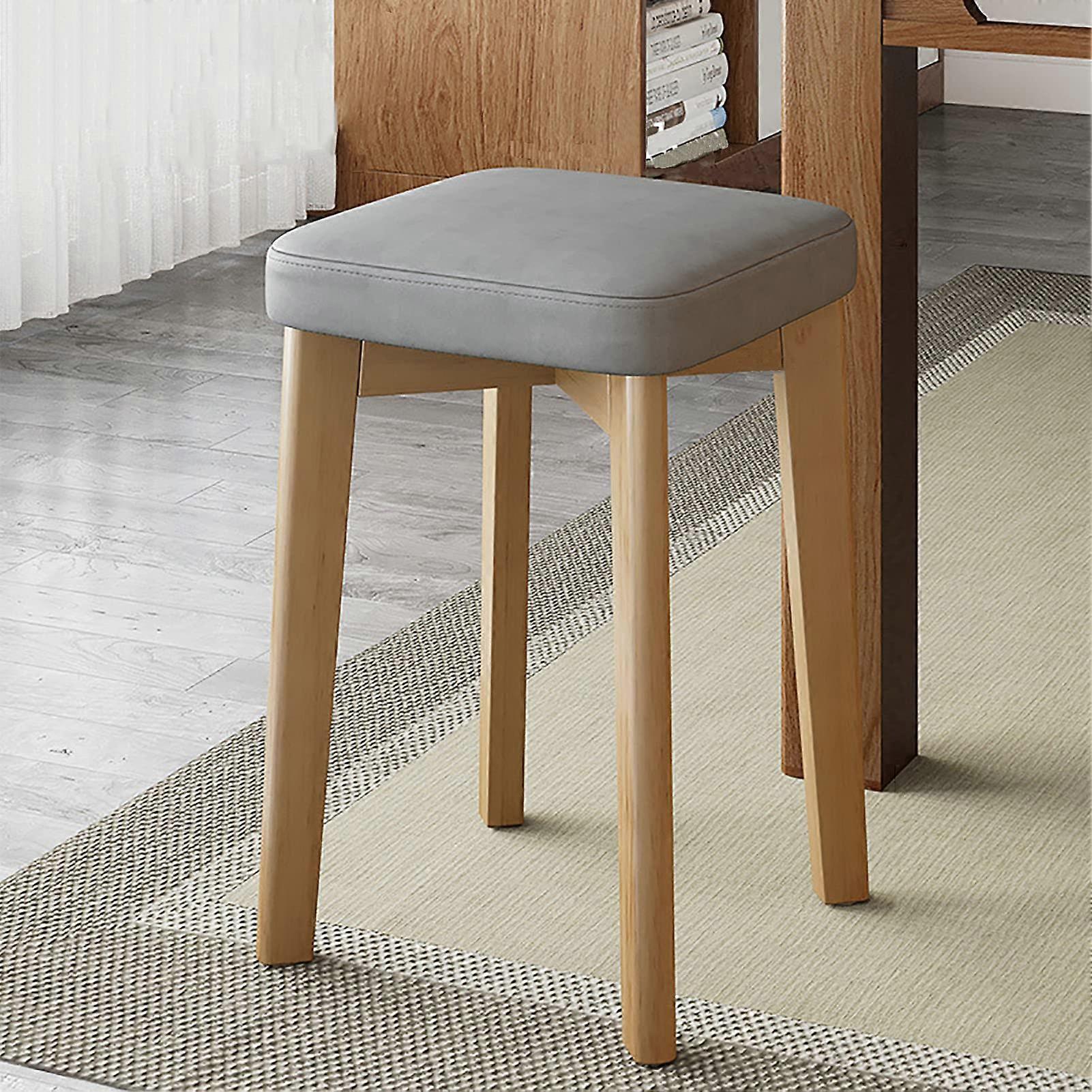 Stackable Farmhouse Counter Height Bar Stools, Grey Wood Kitchen Stool with Soft Cushion