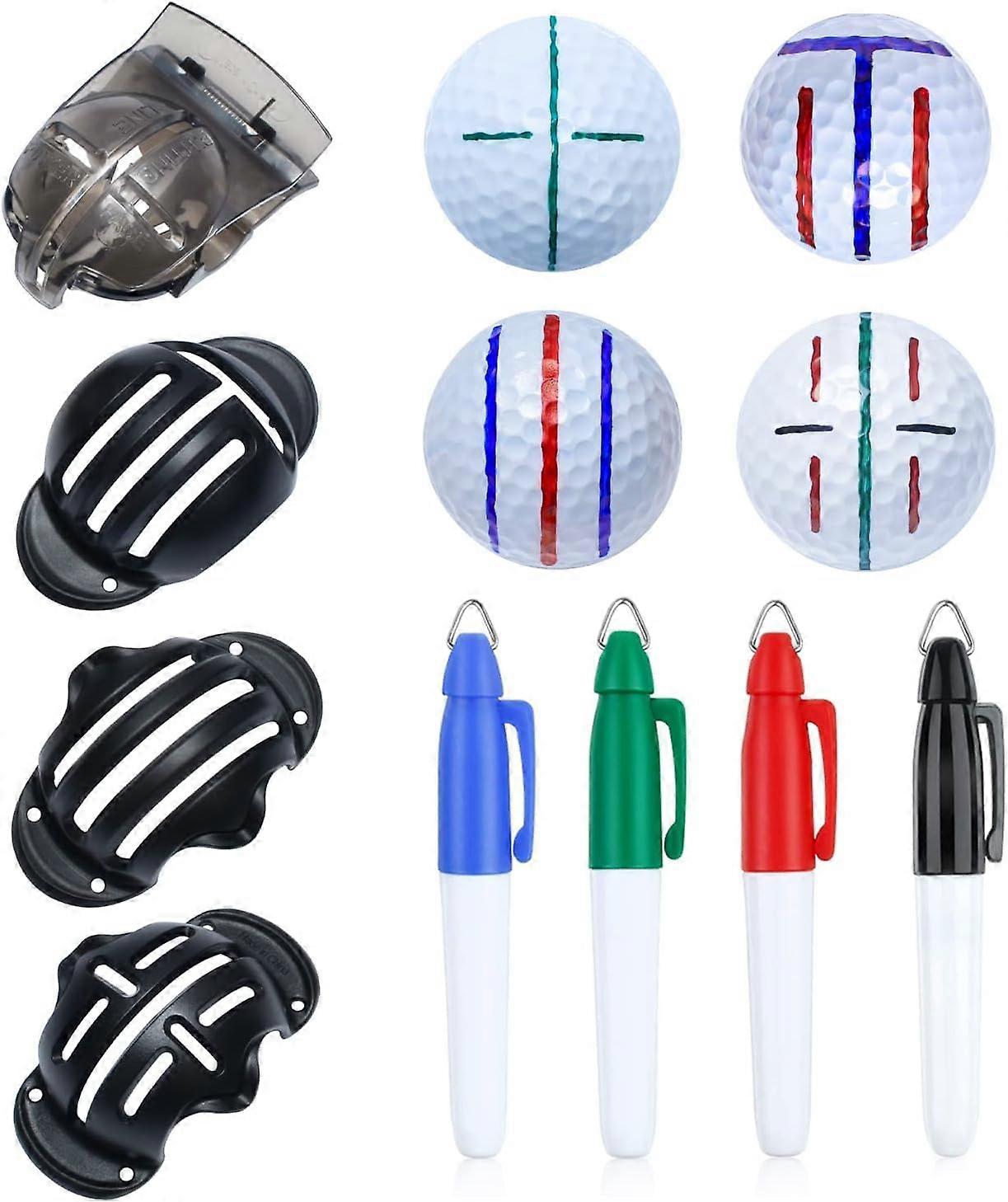 Precision Golf Ball Marker Set - 8 Pack with Line Drawing Tool & 4 Golf Ball Liner for Accurate Alignment