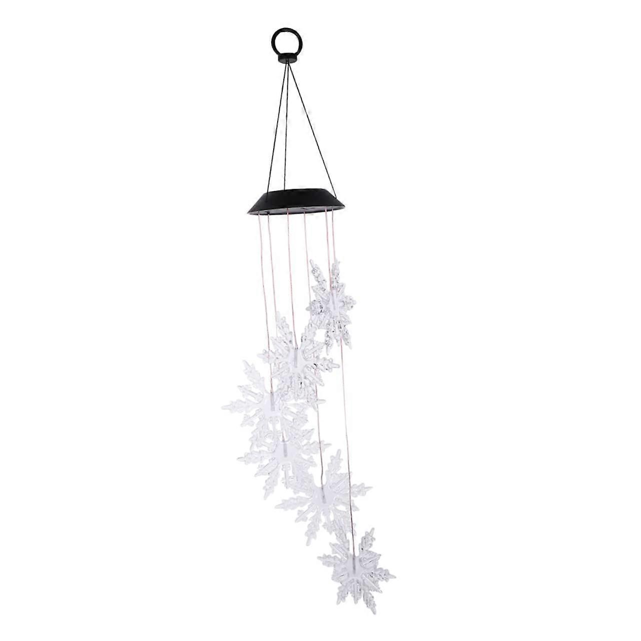 Solar Christmas Wind Chimes with Crystal Snowflake, Changing Color for Outside, 6 LED Lights