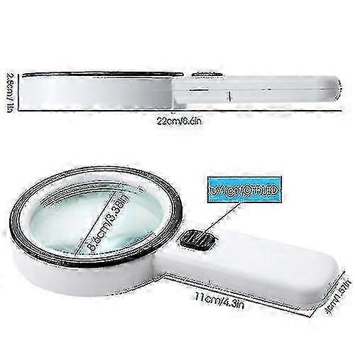Extra Handheld Strong Magnifying Glass With 12 Led And Uv Light Large