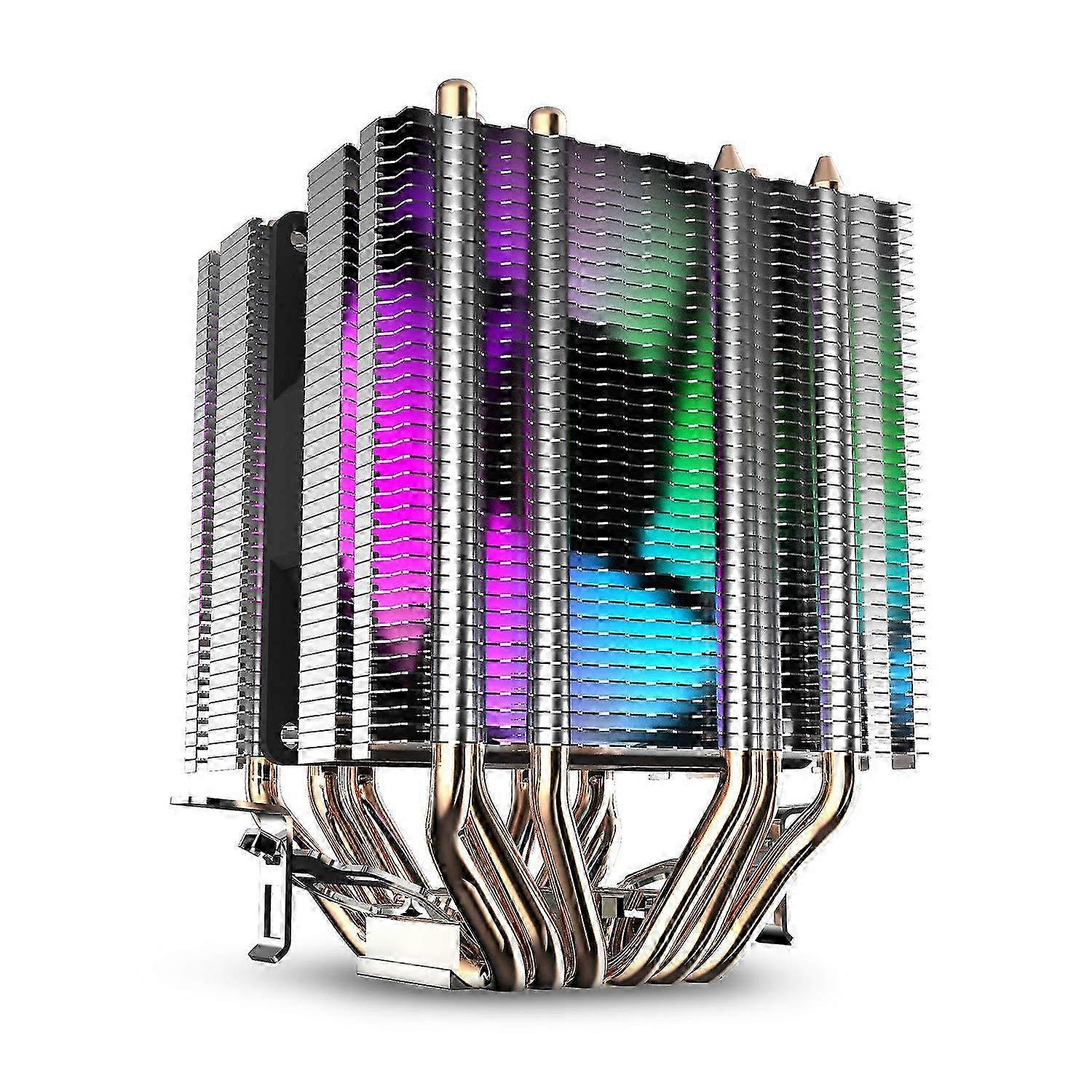 Cpu Air Cooler 6 Heat Pipes Twin-Tower Heatsink With 90Mm Rainbow Led Fans For 775/1150/1155/1156/1