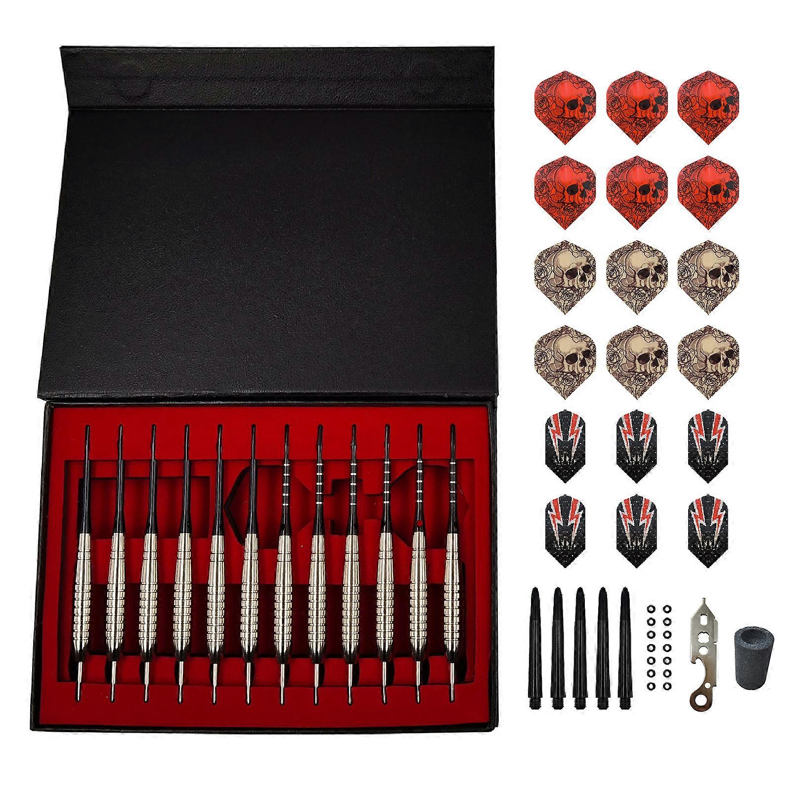 12 pezzi Set di freccette in metallo professionale Freccette con punta in acciaio con aste per freccette in alluminio, voli, affilatore per freccette per freccette