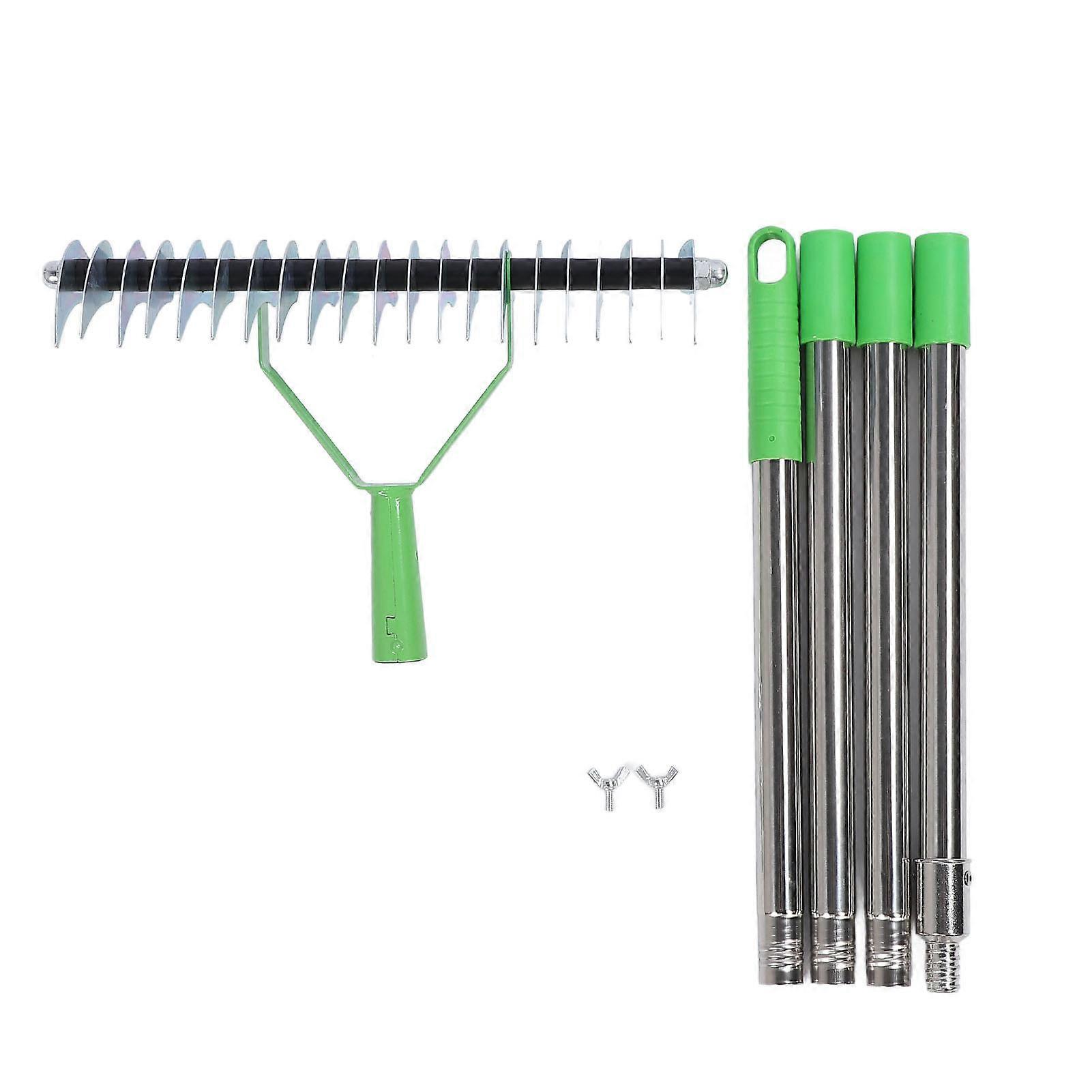 Stainless Steel Thatch Rake, Lawn Dethatcher, Gardening Tool with Extension Rod