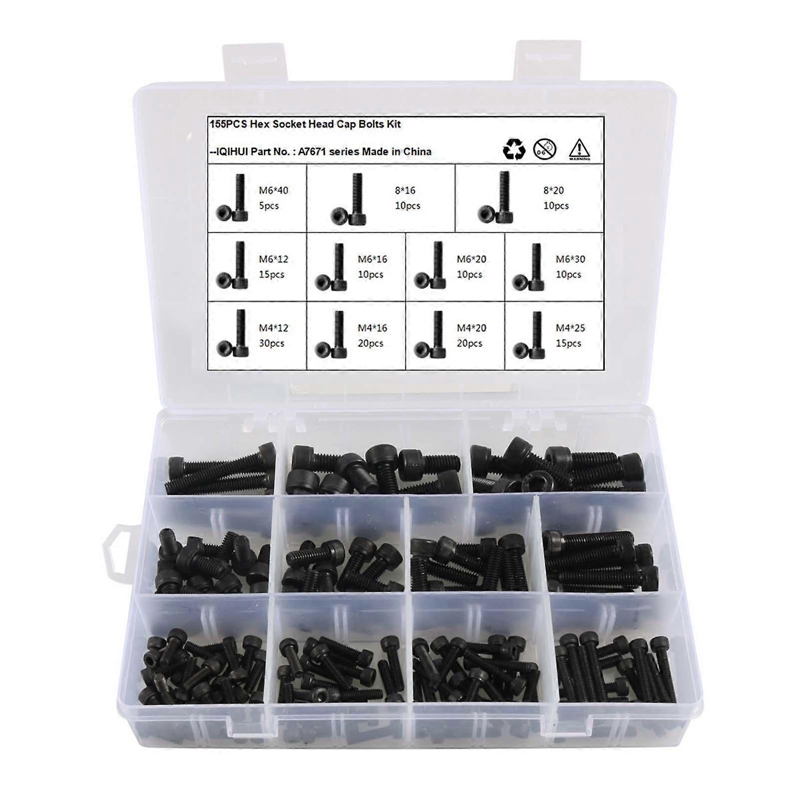 155Pcs Hex Socket Head Cap Screws Stainless Steel 11 Types Hardware M6 M8