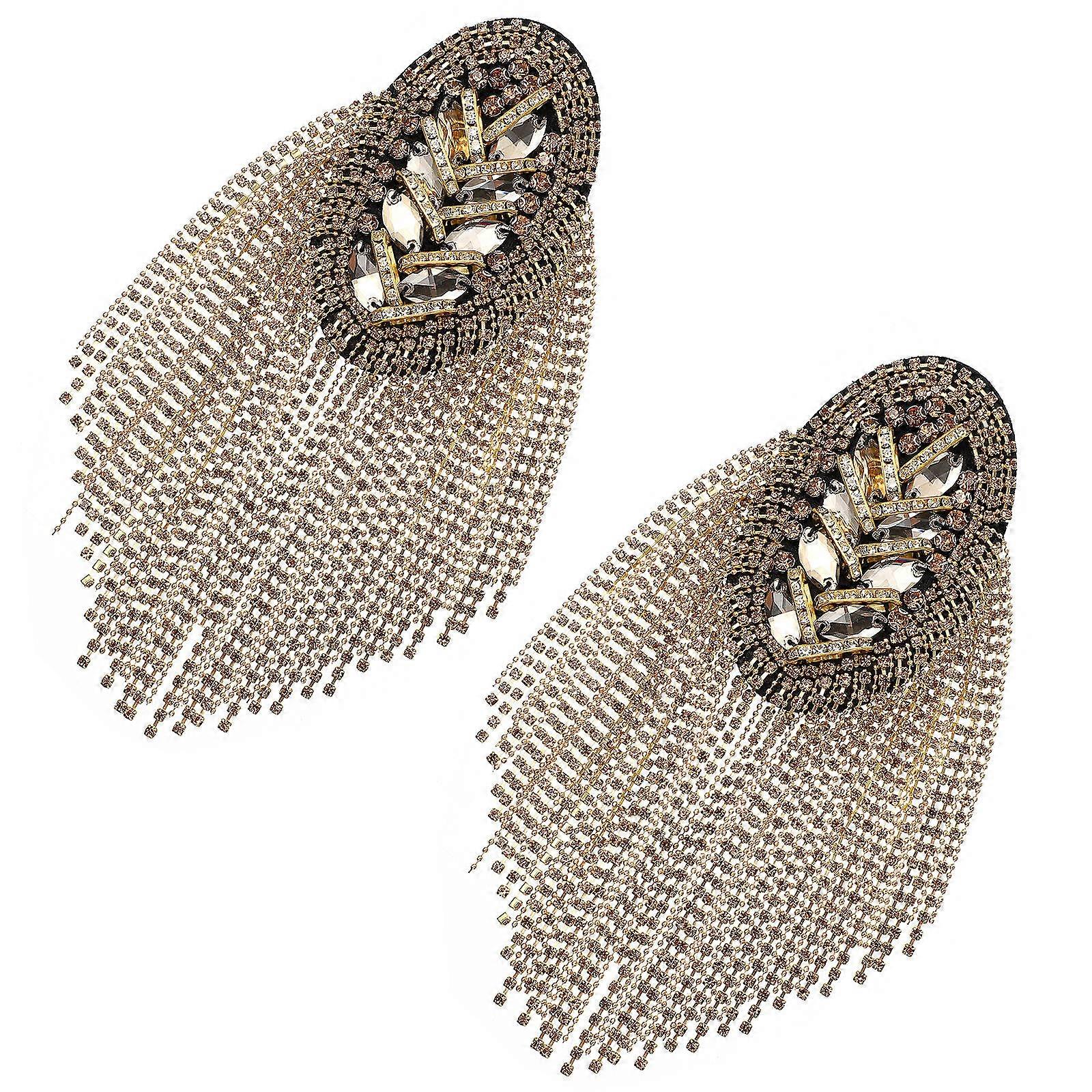 Golden Rhinestone Shoulder Epaulets with Zinc Alloy Pins for Suit Decoration 1 Pair