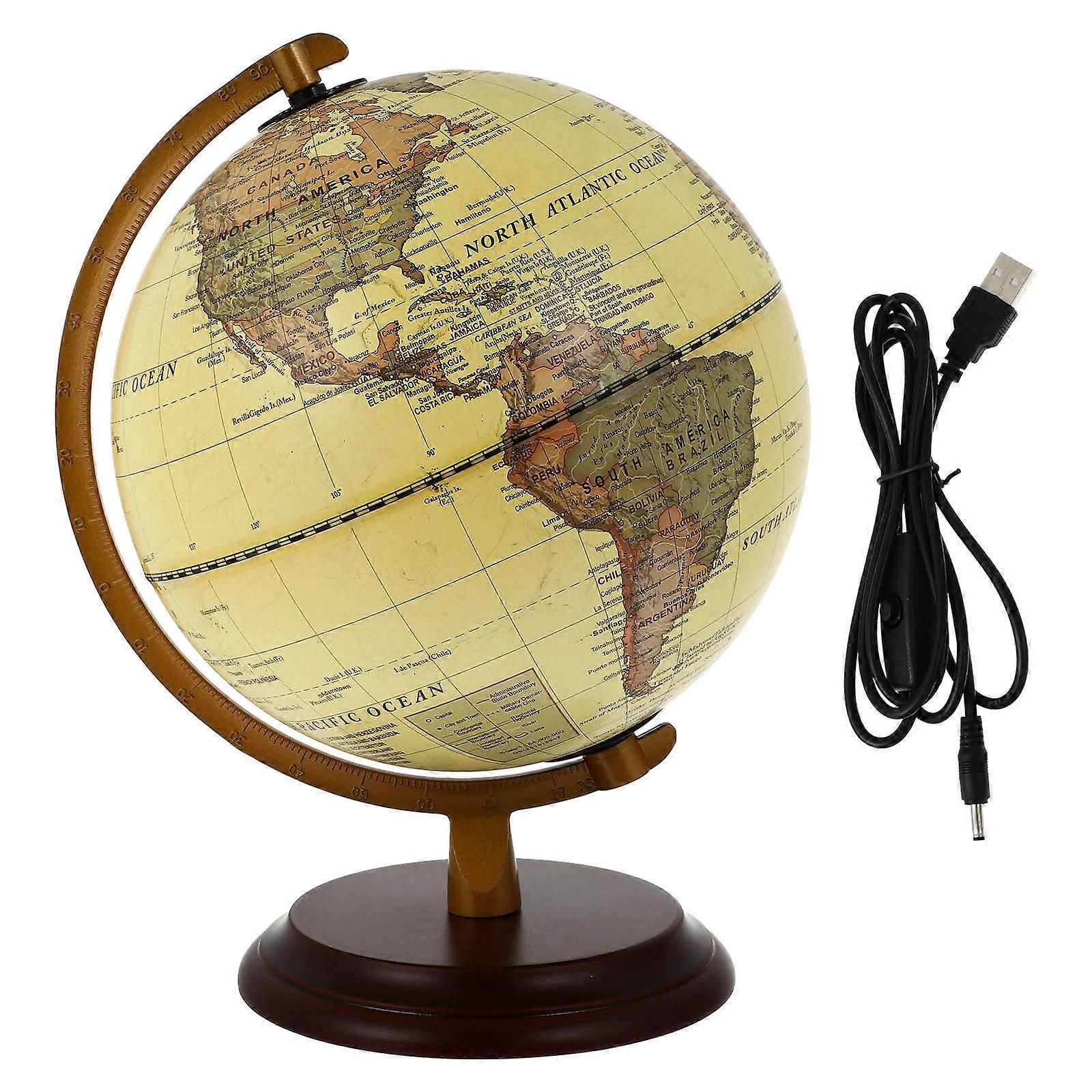 Retro Design USB Lighted Desktop Globe Antique Style Illuminated Globe for Home Office Decor and English Learning