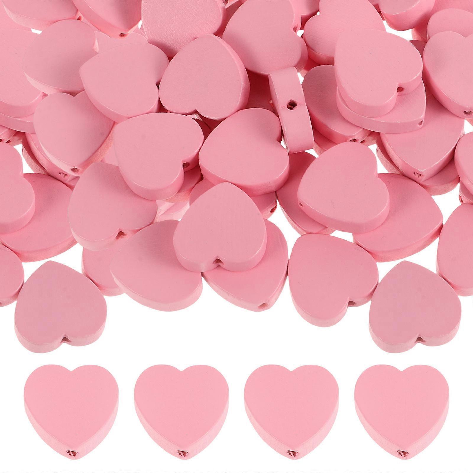 Heart Spacer Beads Wooden Heart Beads Pink 100Pcs Diy Crafts Craft Projects Decoration For Jewelry Making
