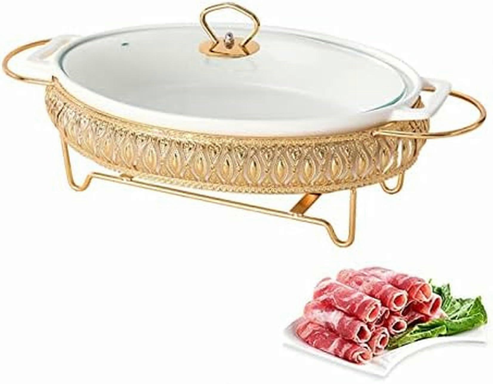 KeramikBuffetHerdChafing Dish, oval underglaze chafers and buffet warmers with glass lid, warming tray for restaurant, home, winter/ Ref: 1958