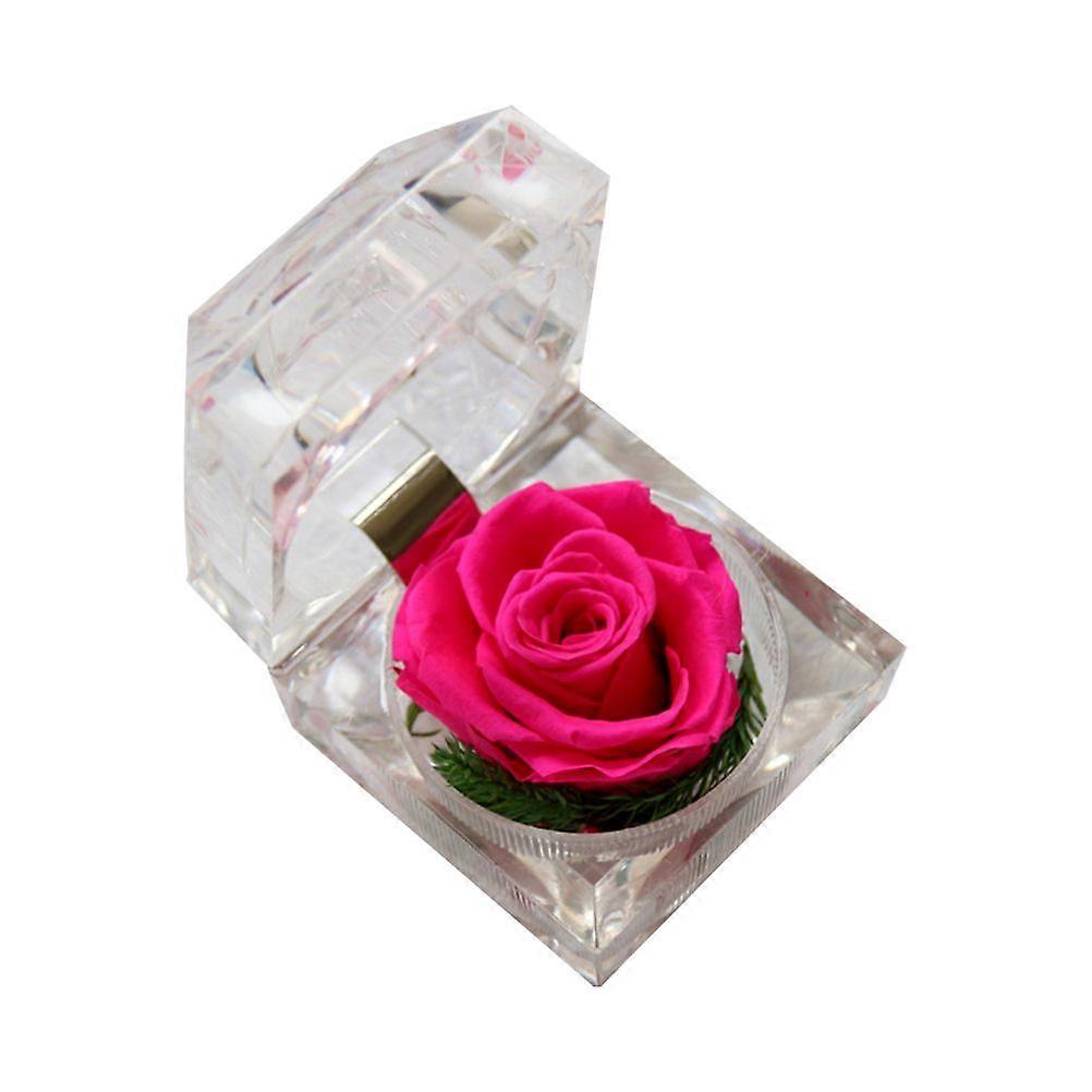 1 قطعة من زهرة الخلود المحفوظة هدية الورد التي لم تذبل أبدا لعيد الحب وعيد الميلاد والذكرى السنوية مع صندوق هدايا درج (وردي)