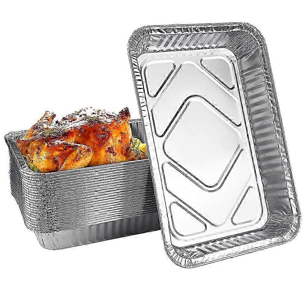 25 件大方形铝托盘烧烤配件铝箔托盘烧烤托盘野餐烧烤炉用铝烧烤托盘（银色）
