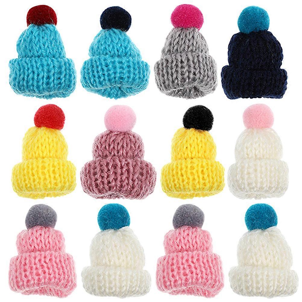 12pcs Mini Knitted Wool Hats – DIY Craft Supplies, Adorable Tiny Hats for Dollhouse Decor, Photo Props, Festival Accessories, Creative Home & Party