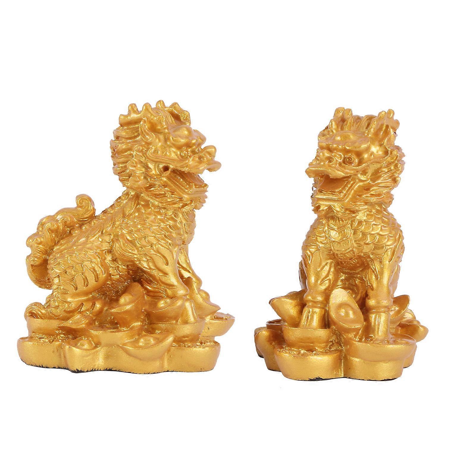Golden Resin Kylin Statues for Decor Strong and Sturdy with Fine Craftsmanship 1 Pair