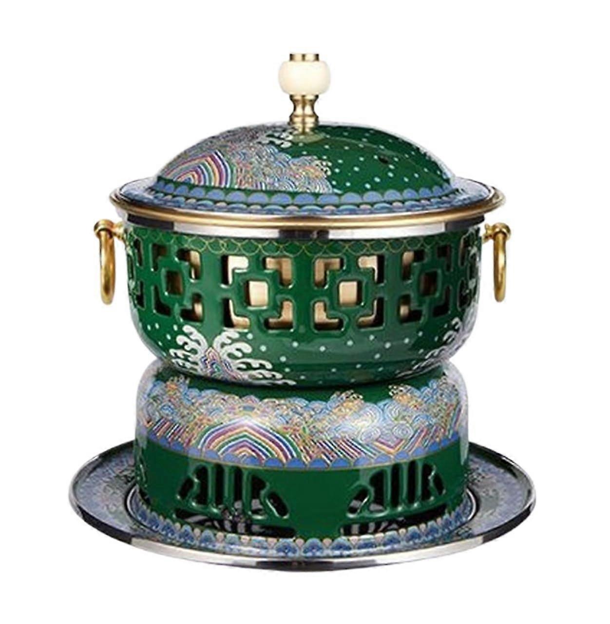 Chinesischer 火锅铜景泰蓝锅带单酒精炉绿色 22x22 厘米炊具