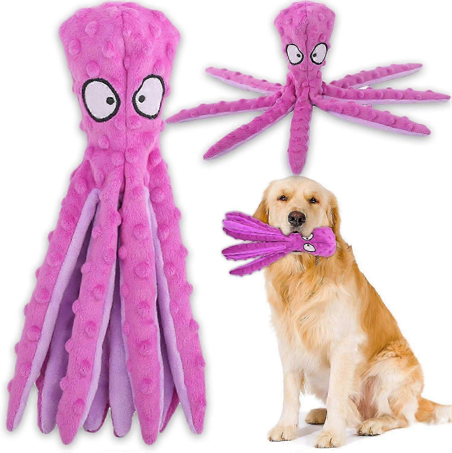 Interactive Squeaky Dog Toy, No Stuffing Octopus Chew Toy with Crinkle Paper for Medium and Large Dogs