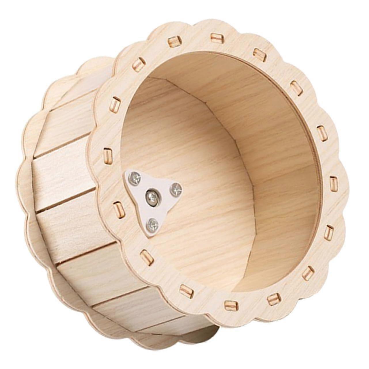 Wooden exercise wheel for small pets, hamsters, and nontoxic for hamsters, promotes movement and reduces stress.