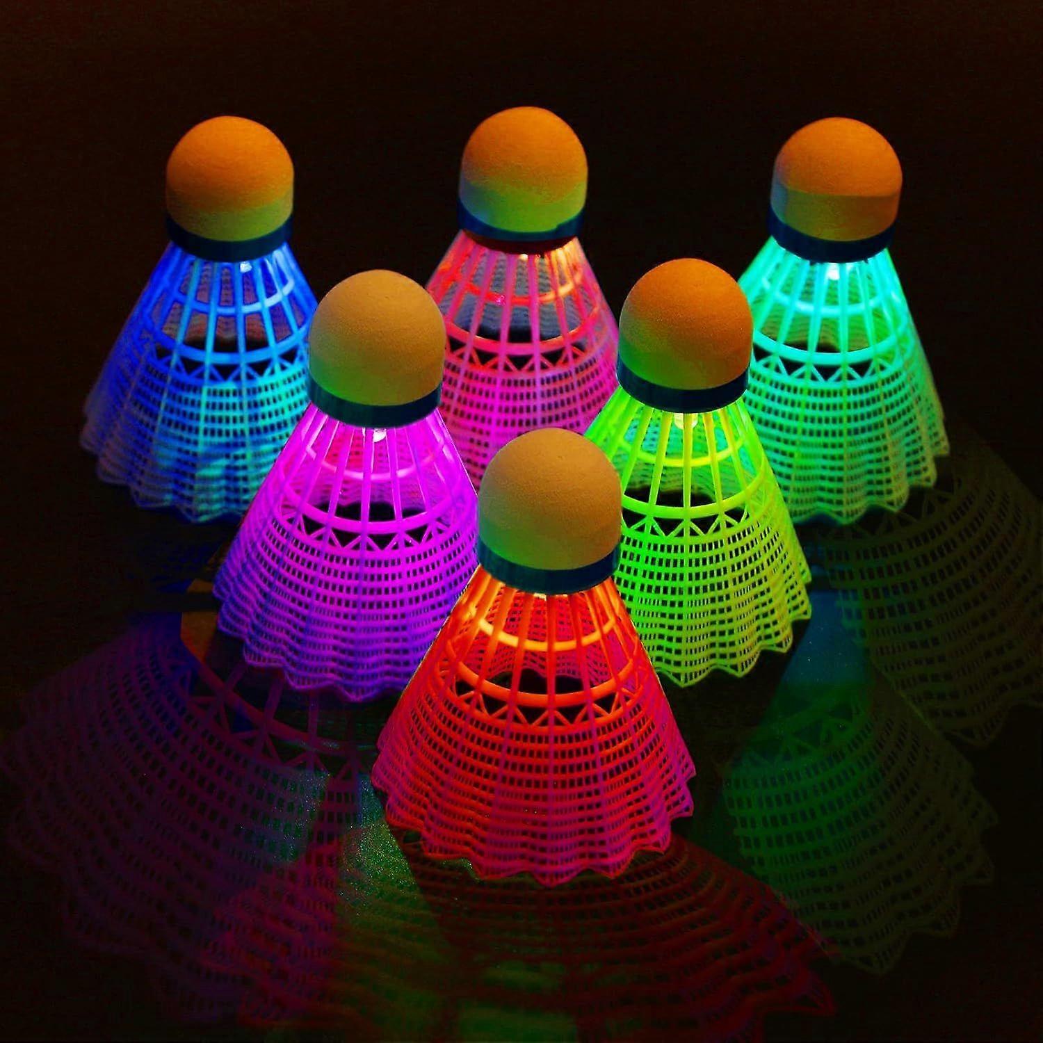 badminton, 6pcs led light up badminton, led nylon sports badminton, badminton led, night badminton, led nylon badminton set, led kids badminton set