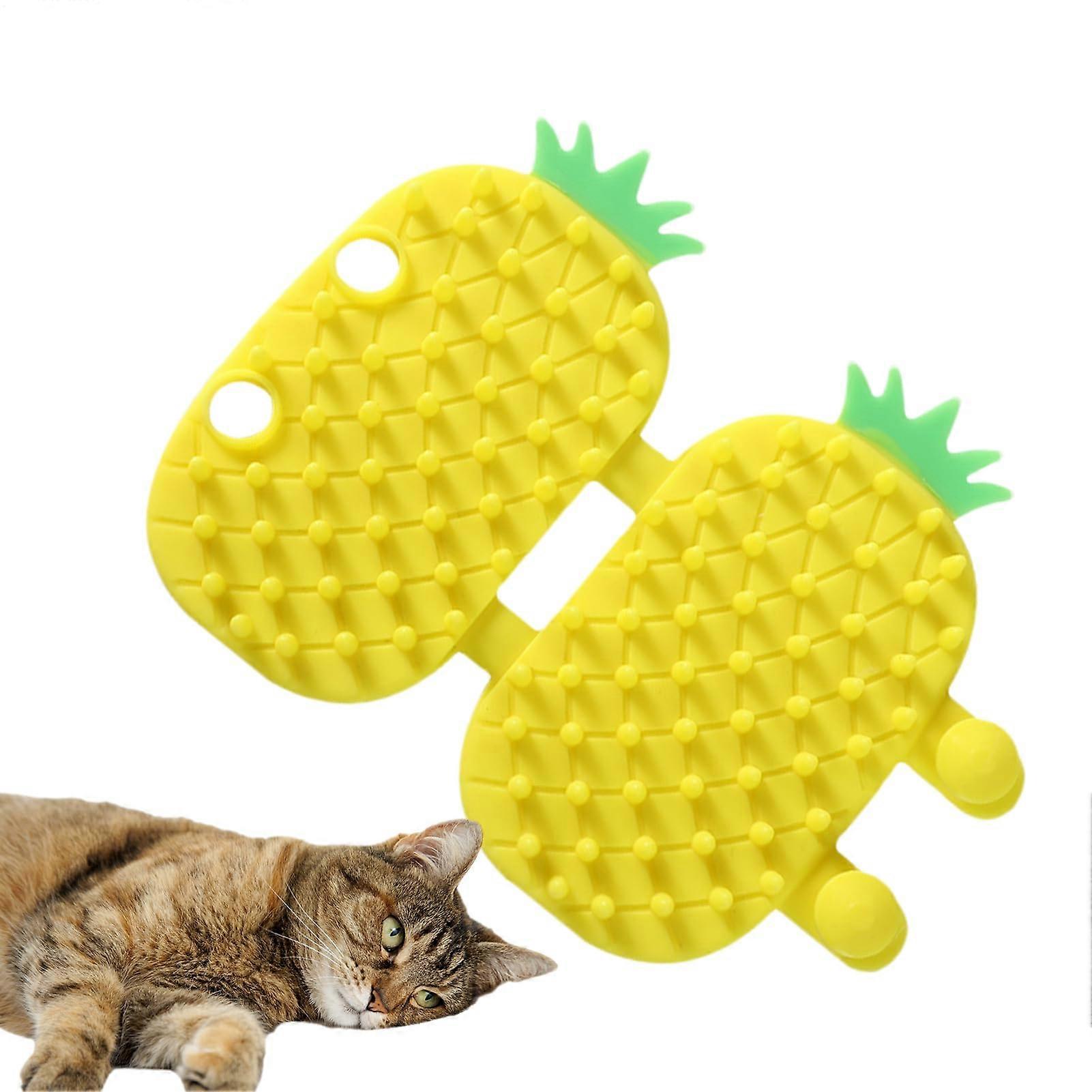 Selfgrooming cat scratching post – Cheek scratcher cat massage, silicone corner brush Adjustable selfscratching comb pineapple design