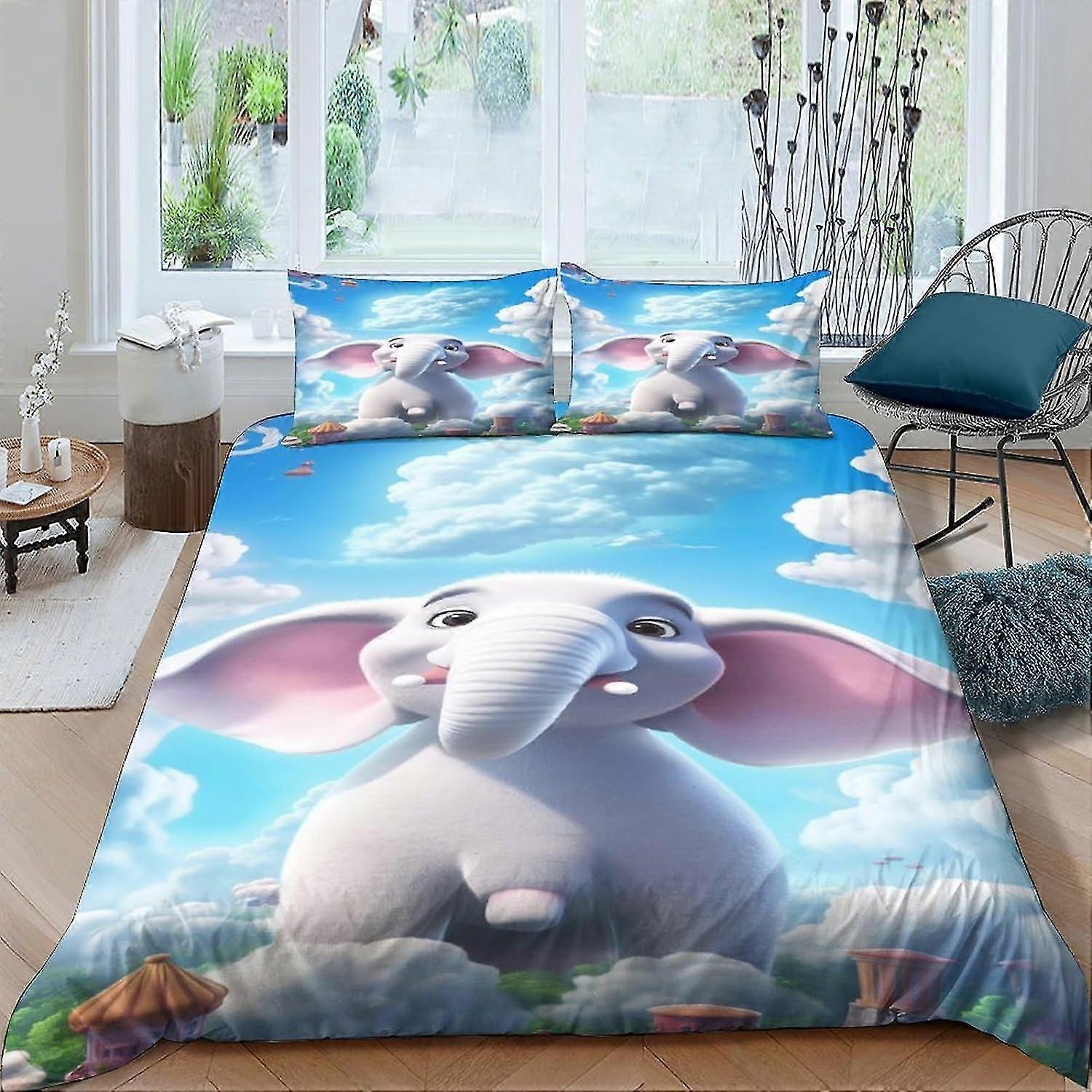 Capa de colcha de elefante Conjunto de 3 peças com vários personagens de desenhos animados Capa de edredão para crianças Colcha 3D Easy Care Conjunto de cama duplo