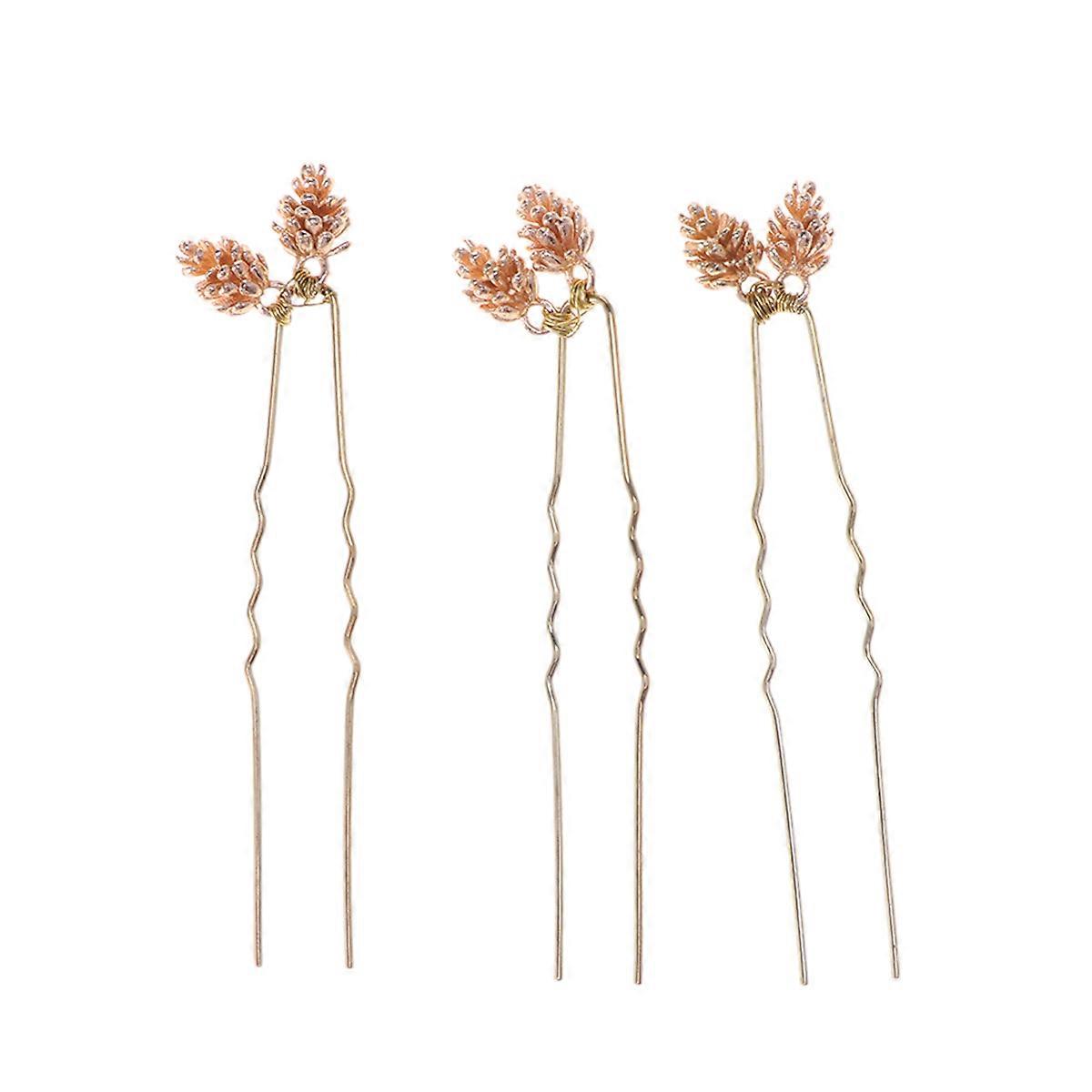 Decorative Hair Accessories 3Pcs Pine Cone Shape Golden Bridal Hairpins for Women Wedding Use