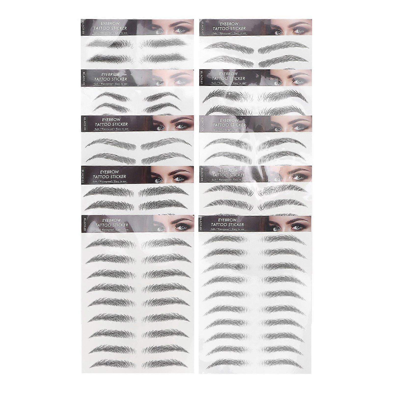 10 Sheets Waterproof Eyebrow Stickers Disposable Temporary Brow False Eyebrows Sticker Set (Black)