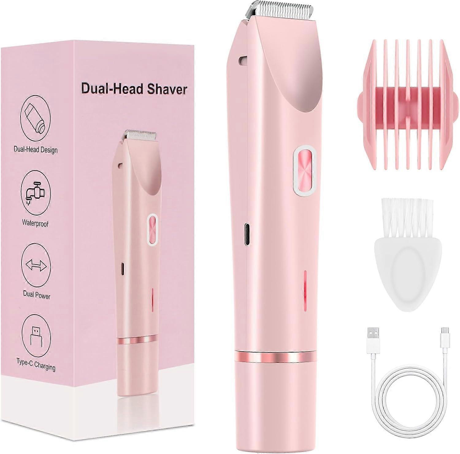 Glow Aura Women's Shaver 2 in 1 Pink Bikini Shaver for Smooth Skin, Rechargeable Body Groomer, Portable Hair Remover