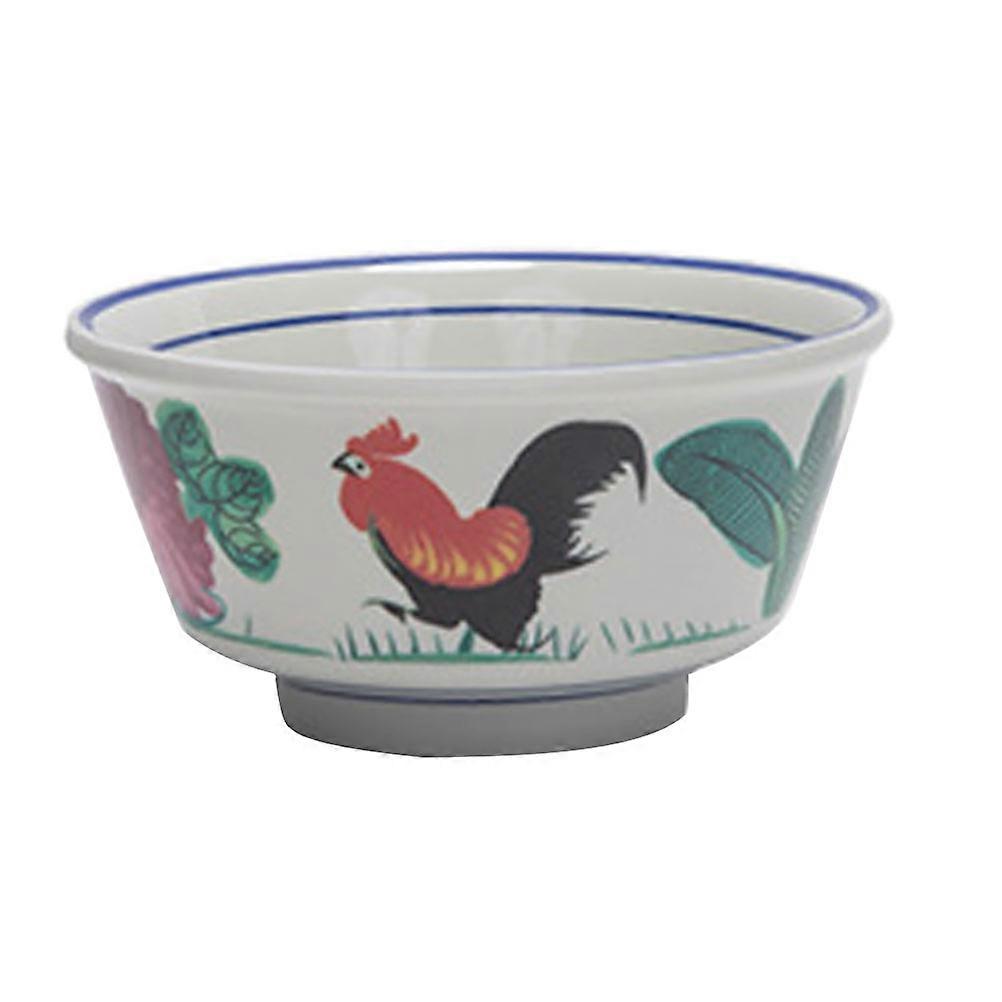 ライスボウルビンテージライスボウルレトロスープボウル農家のオンドリパターンフードサービングホワイトラウンド1個