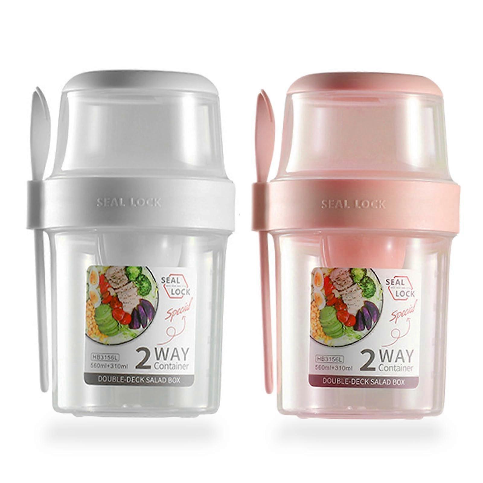 Pack of 2 cereal cups with spoon, 560 ml 310 ml yogurt cups, leakproof