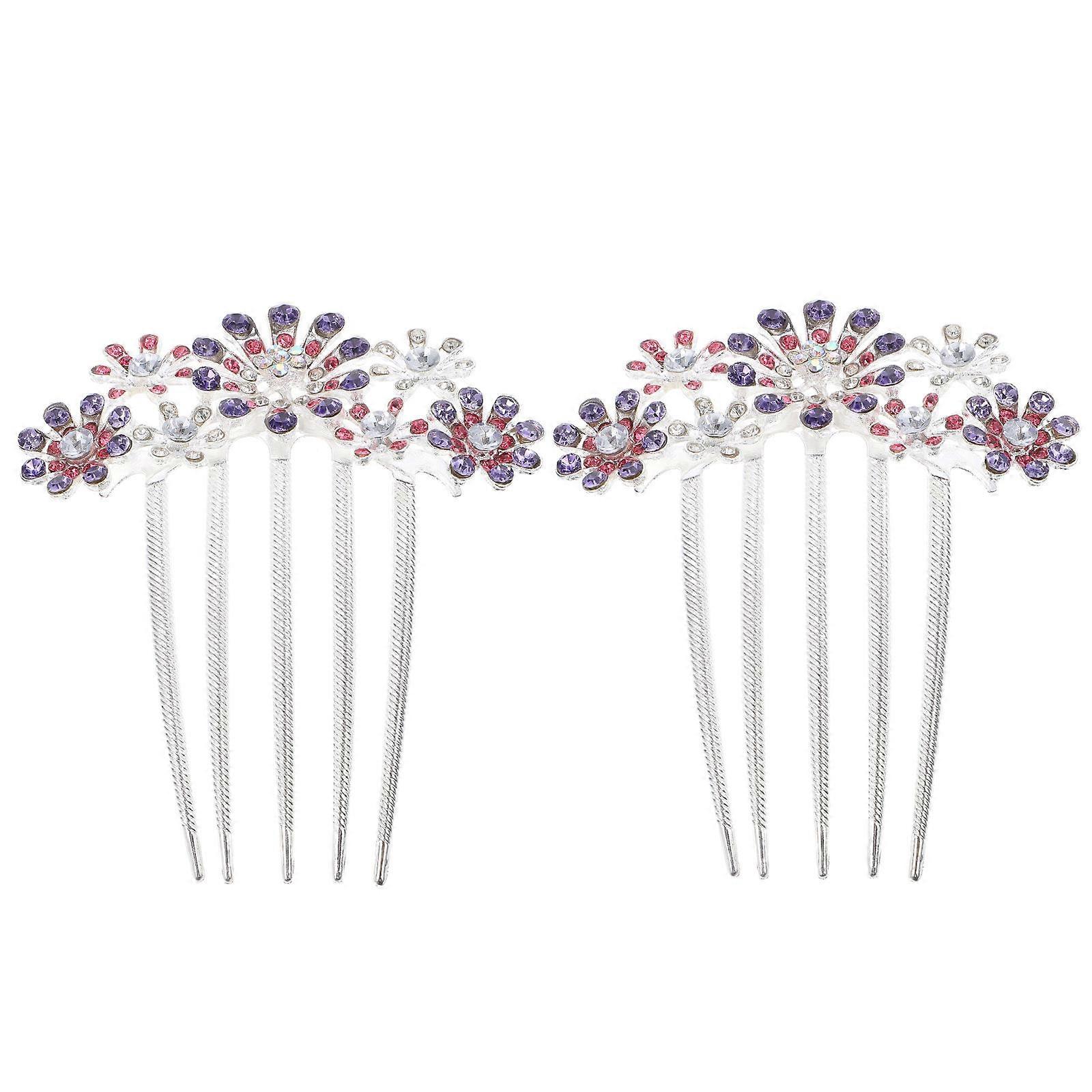 Purple Hair Combs with Crystals for Decor Elegant Alloy Accessories for Women 2 Pcs