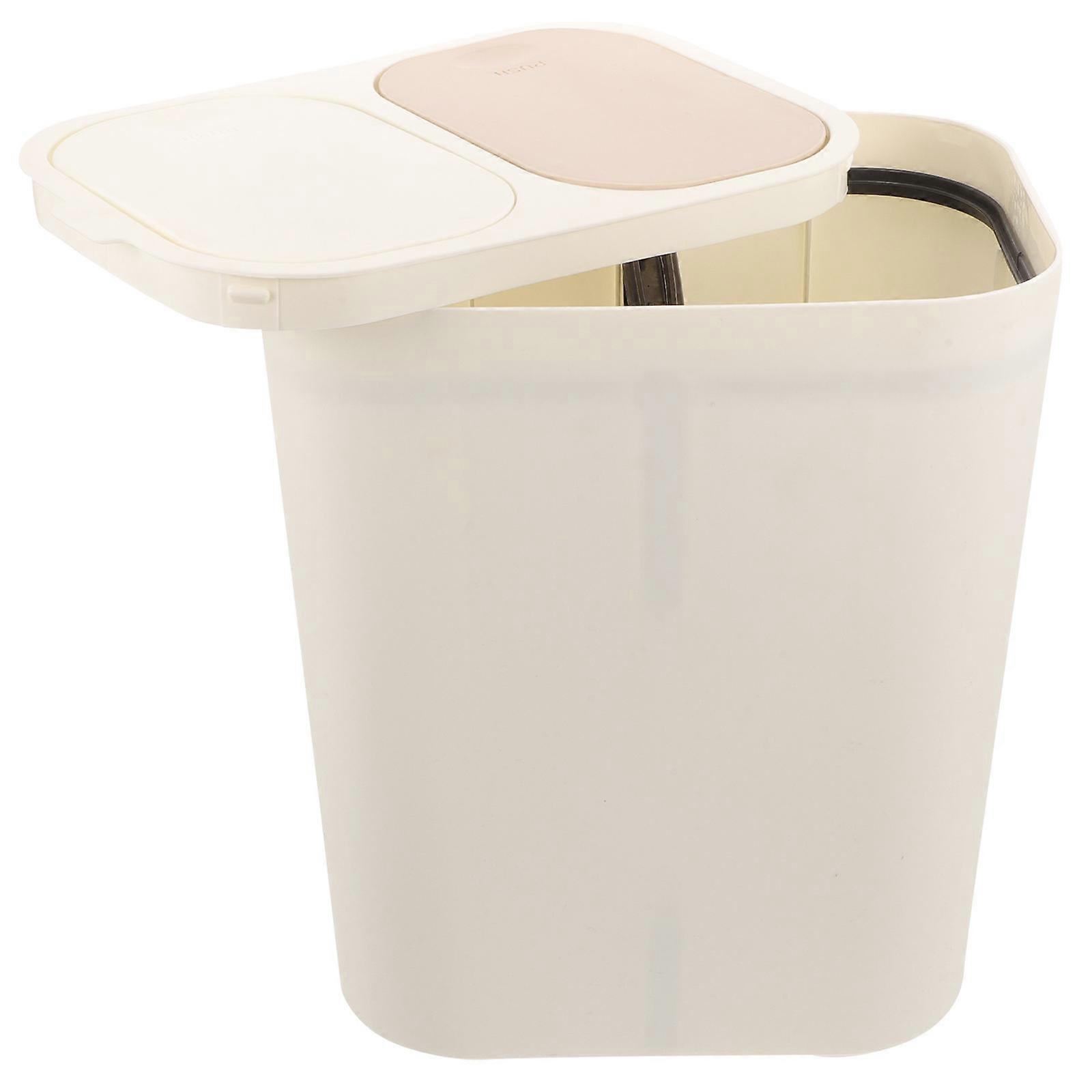 White Double-deck Classified Garbage Can with Large Openings for Easy Emptying and Touch Button Lid