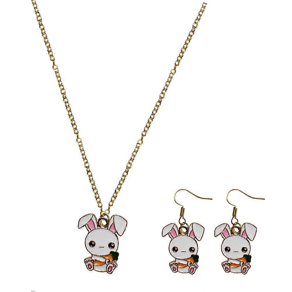 Ensemble collier et boucles d'oreilles lapin de Pâques (3 pièces)
