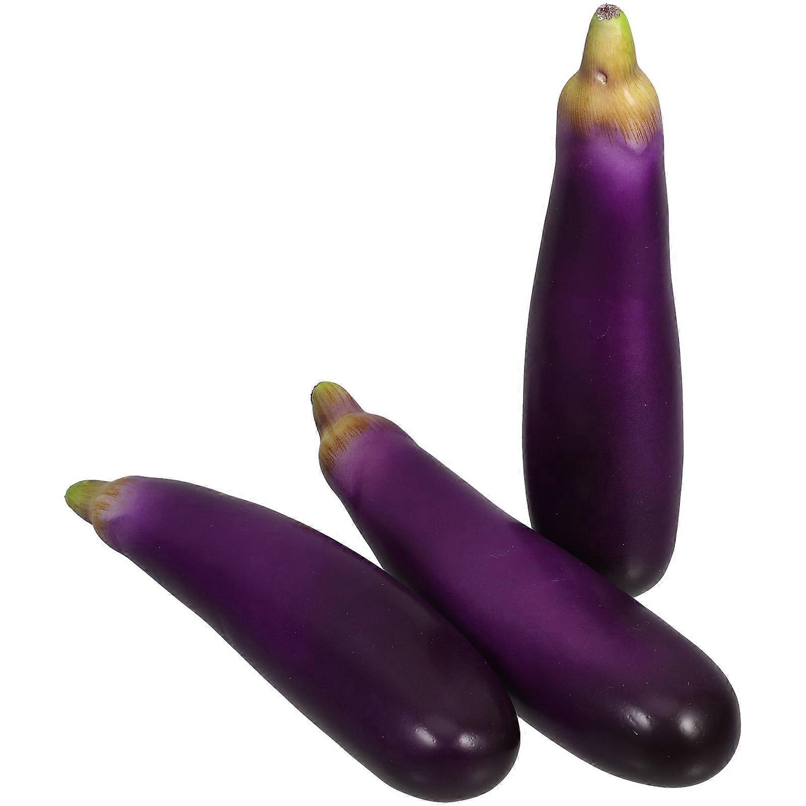 Faux Fruit Decor Artificial Eggplant Ornament for Kitchen 3Pcs