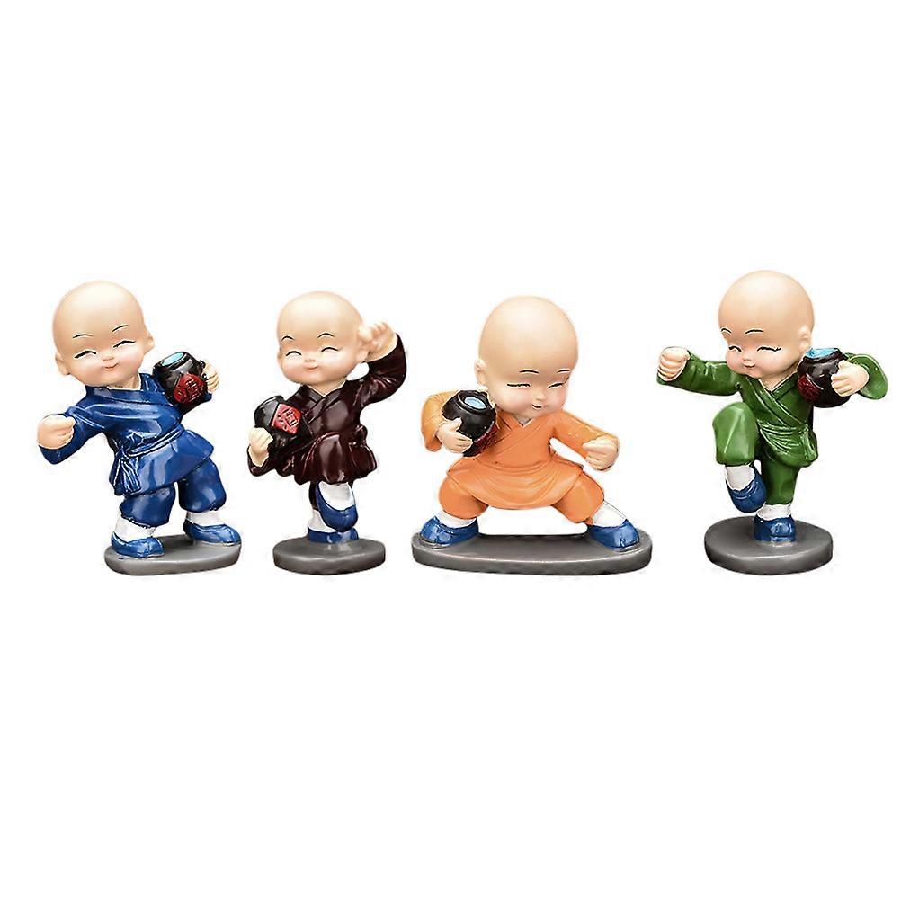 4pcs Monk Buddha Statue Car Dashboard Decoration Kongfu Buddhas Figures Resin Crafts For Home Office Table Shelves Decoration