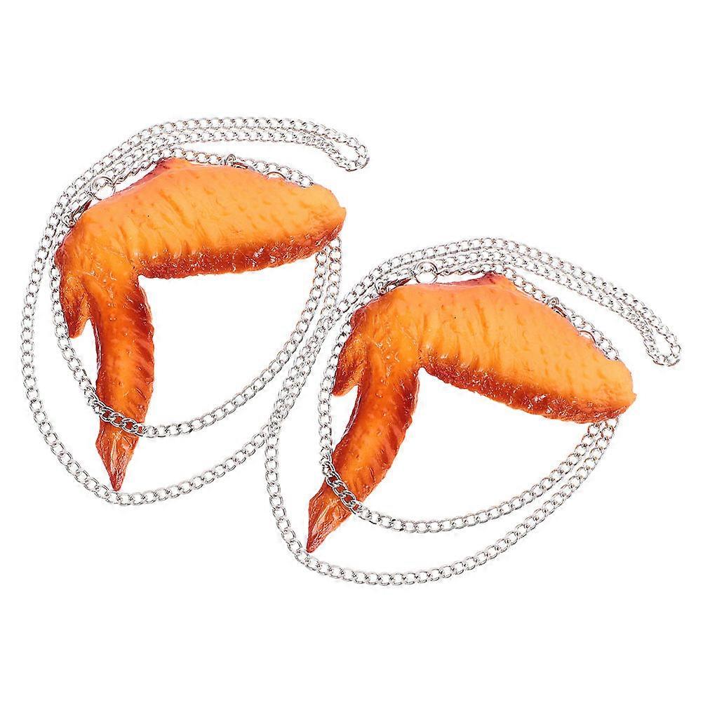 Creative Simulation Food Necklace with Realistic 3D Fried Chicken Wing Pendant PVC and Metal Chain for Decor