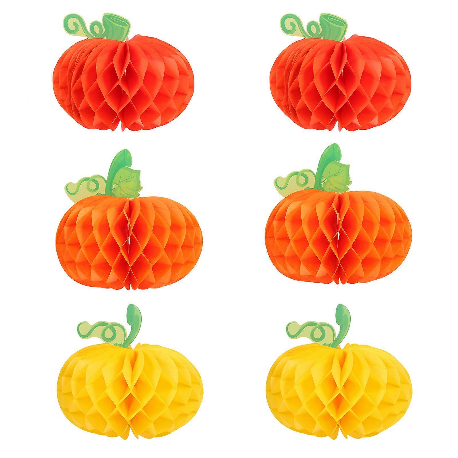 6pcs Halloween Pumpkin Honeycomb Balls Party Decorations for Autumn Festive Celebrations – Easy to Use Paper Ornaments for Desktop or Fireplace
