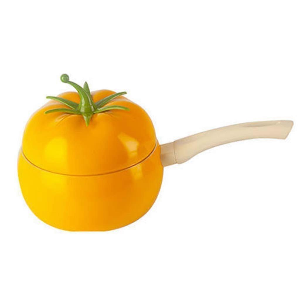 Enamel Milk Pan Tomato Shape NonStick Mini Casserole Dish for Kids Yellow Stew Pot with Butter Warmer and Noodle Pot 16x17cm