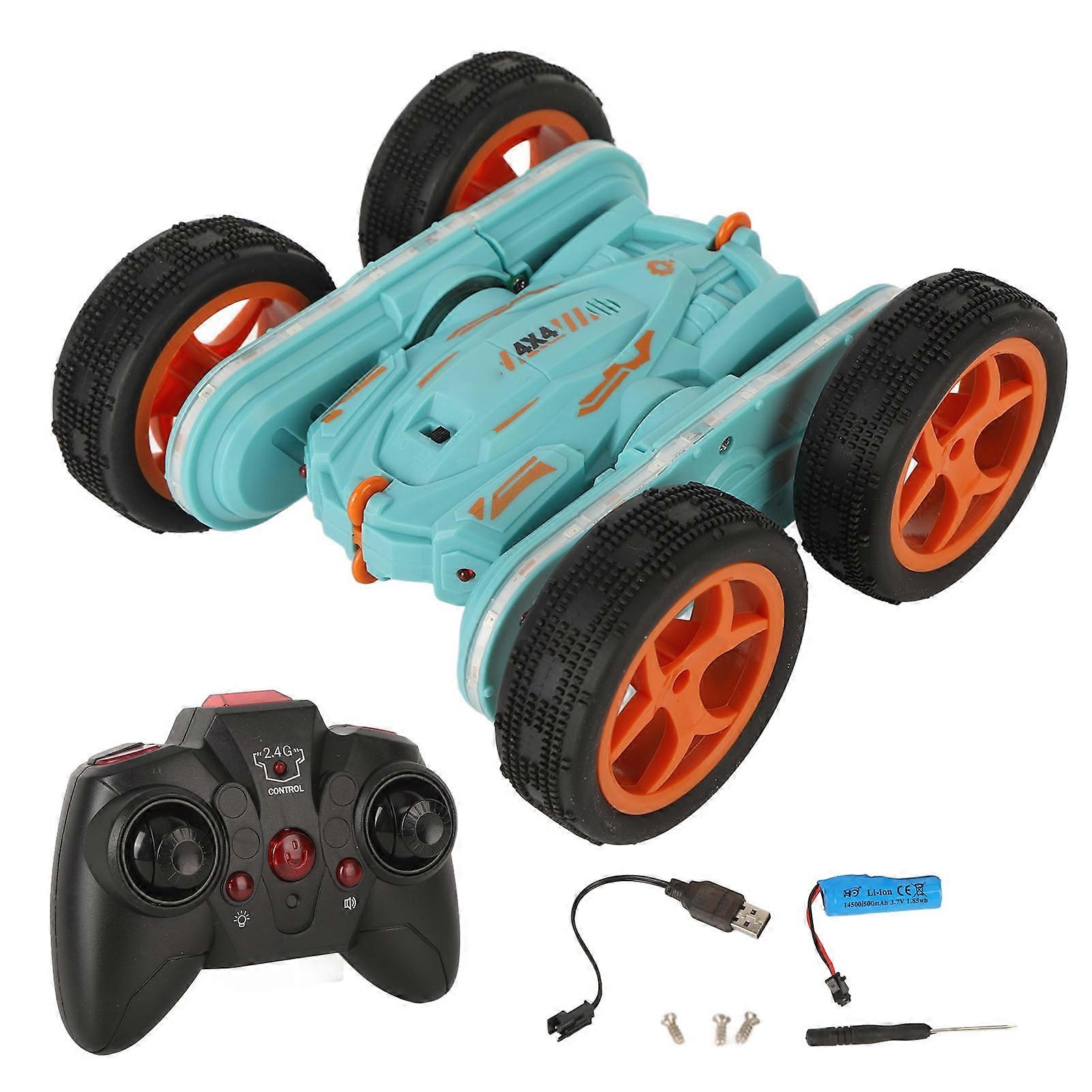 Remote Control Stunt Car Light Double Sided Rotating Stunt Car with 4 Wheels for Grass Beach Blue